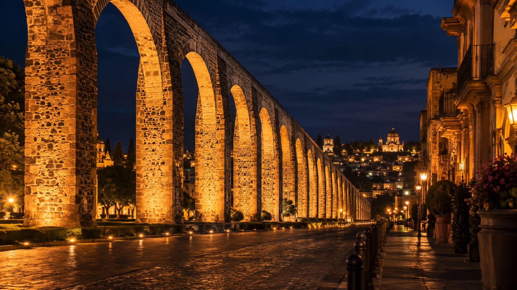 Vista nocturna de Querétaro